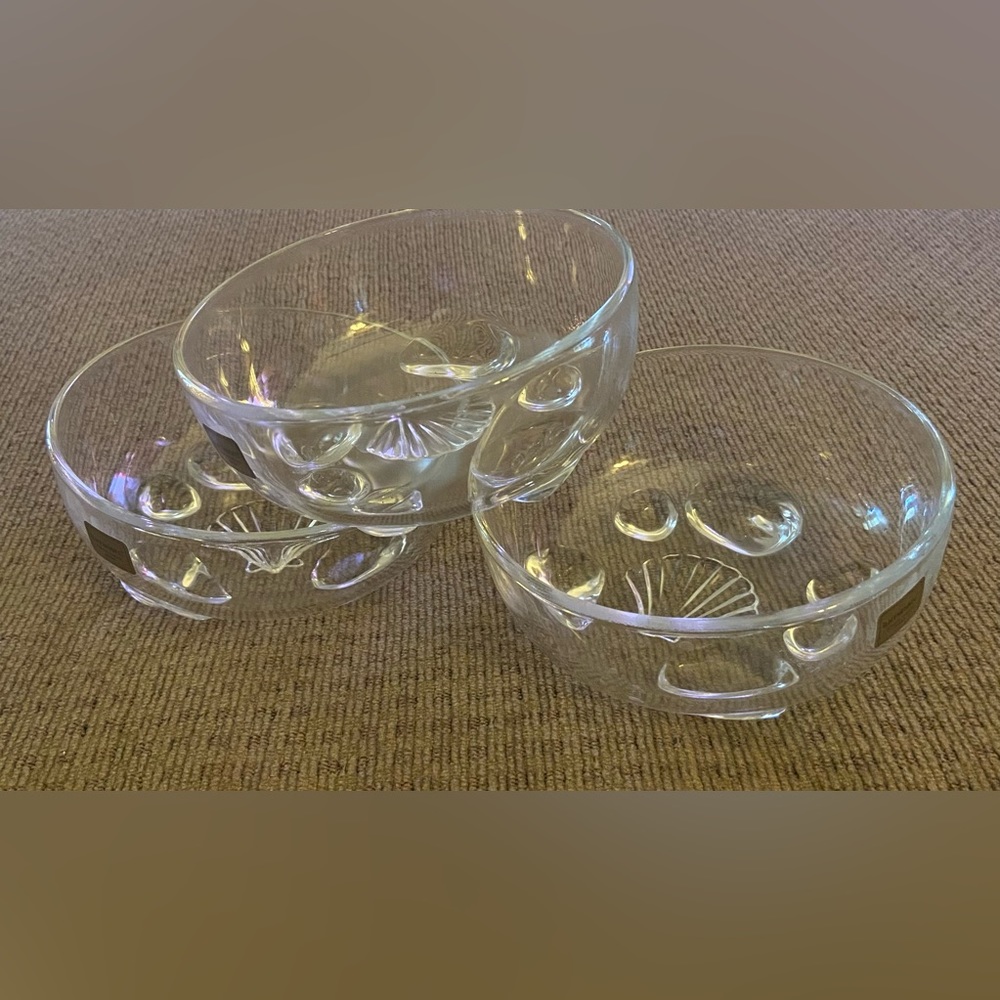 Set Of 3 Luminarc Vintage Glass 5" Bowl Made In France sea shell & pebbles